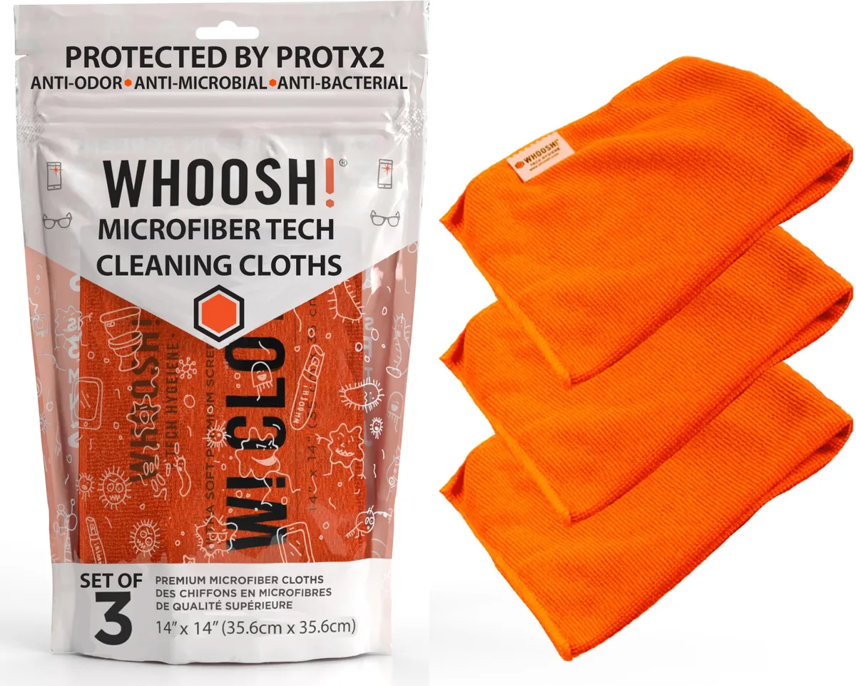 WHOOSH Microfiber Glass Care Cloth 3 Pack 14x14 Orange — product photo