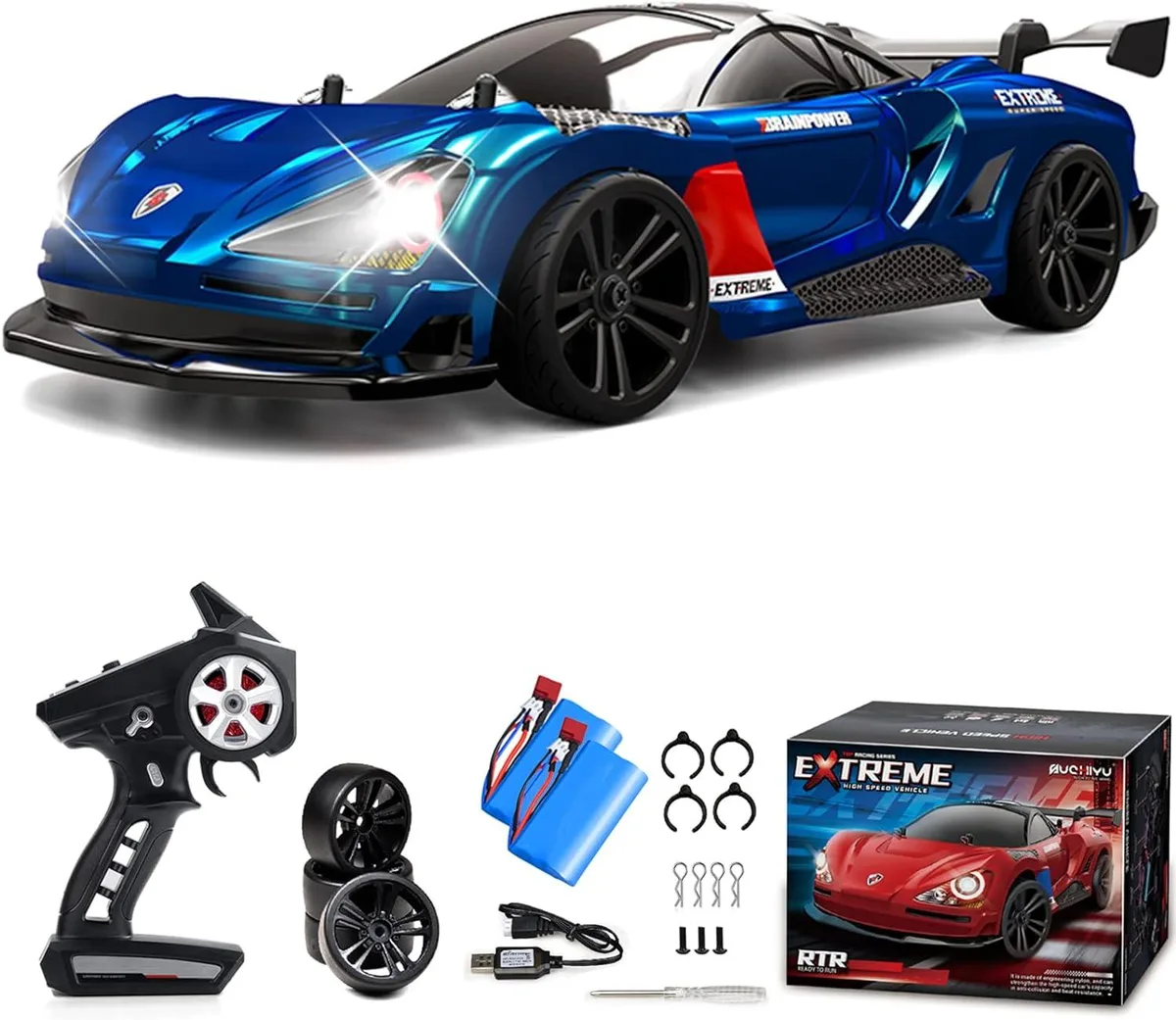 usbroway usbroway RC Drift Car 1:16 4WD 2.4GHz Blue LED Two Batteries — product photo