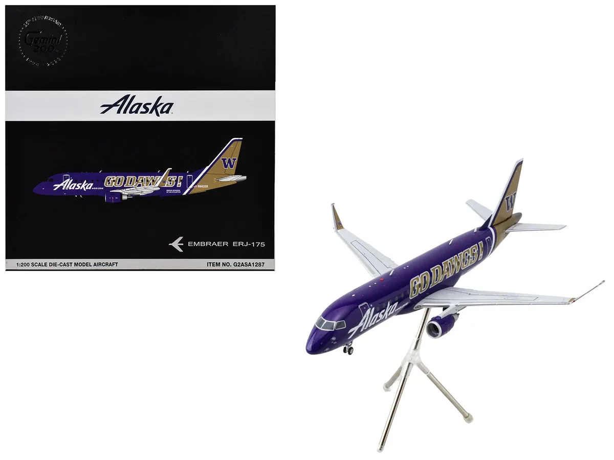 GeminiJets GeminiJets Embraer ERJ-175 Alaska Airlines Horizon Purple Gold Tail 1/200 Diecast Model Airplane — product photo