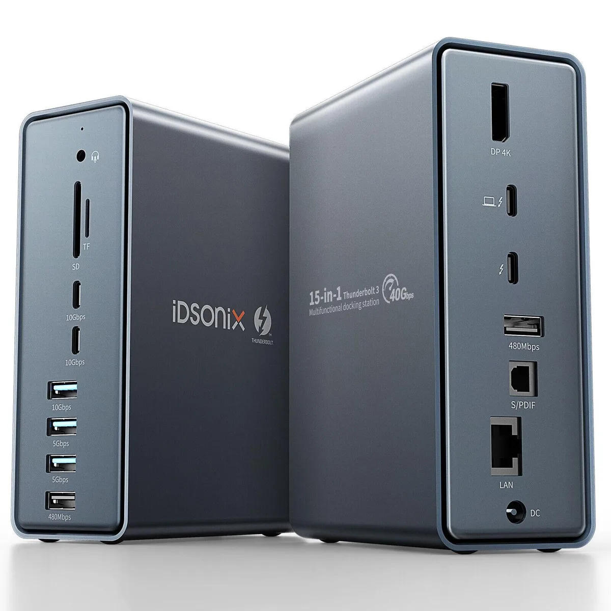 iDsonix iDsonix iDsonix-DA-TB3-GY-BP Thunderbolt 3 Docking Station 15-in-1 Gray — product photo
