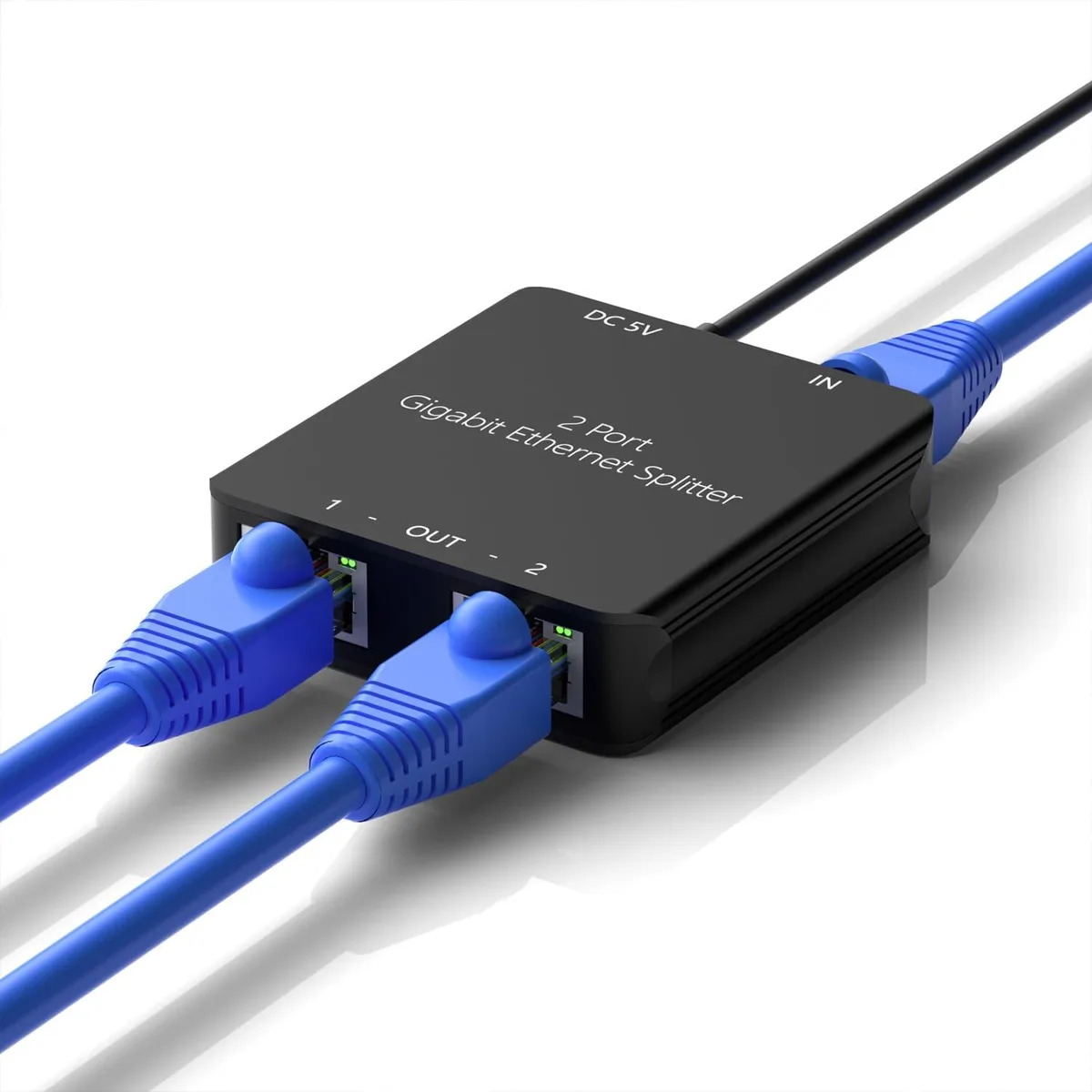 Vision ZZ-081 RJ45 Ethernet Splitter 1000Mbps 1 in 2 Out Black — product photo