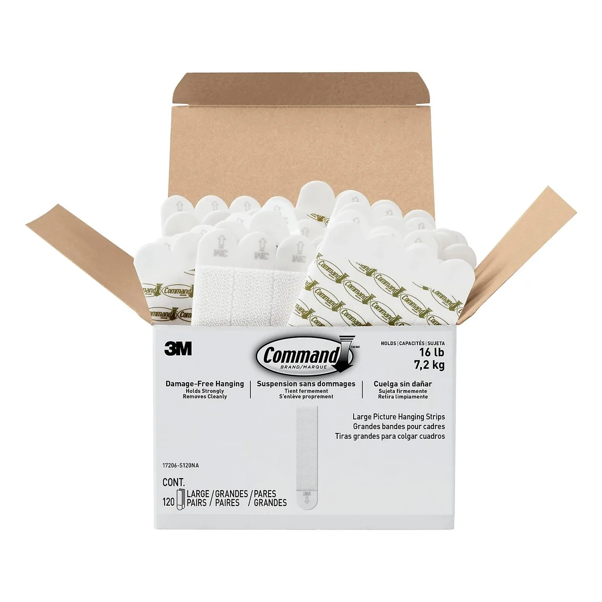 3M 3M 17206S120NA Command Large Picture Hanging Strips White 120 Pairs 240 Strips 16 lbs 24x36 inches — product photo