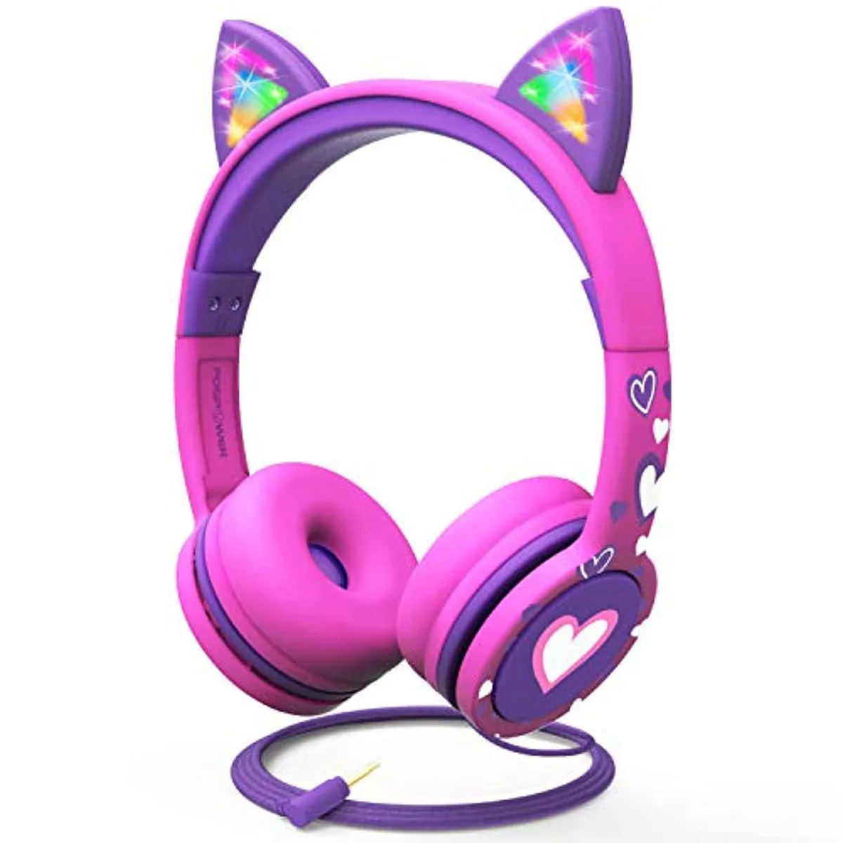 FosPower FosPower FOSHP-2393 Wired Kids Headphones LED Cat Ears Pink 3.5mm 85dB 32ohm 20Hz-20KHz 3.0-5.0ft CR2032 — product photo