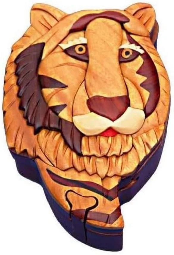 South Asian Handicrafts South Asian Handicrafts Tiger Intarsia Puzzle Box hobby collectible — product photo