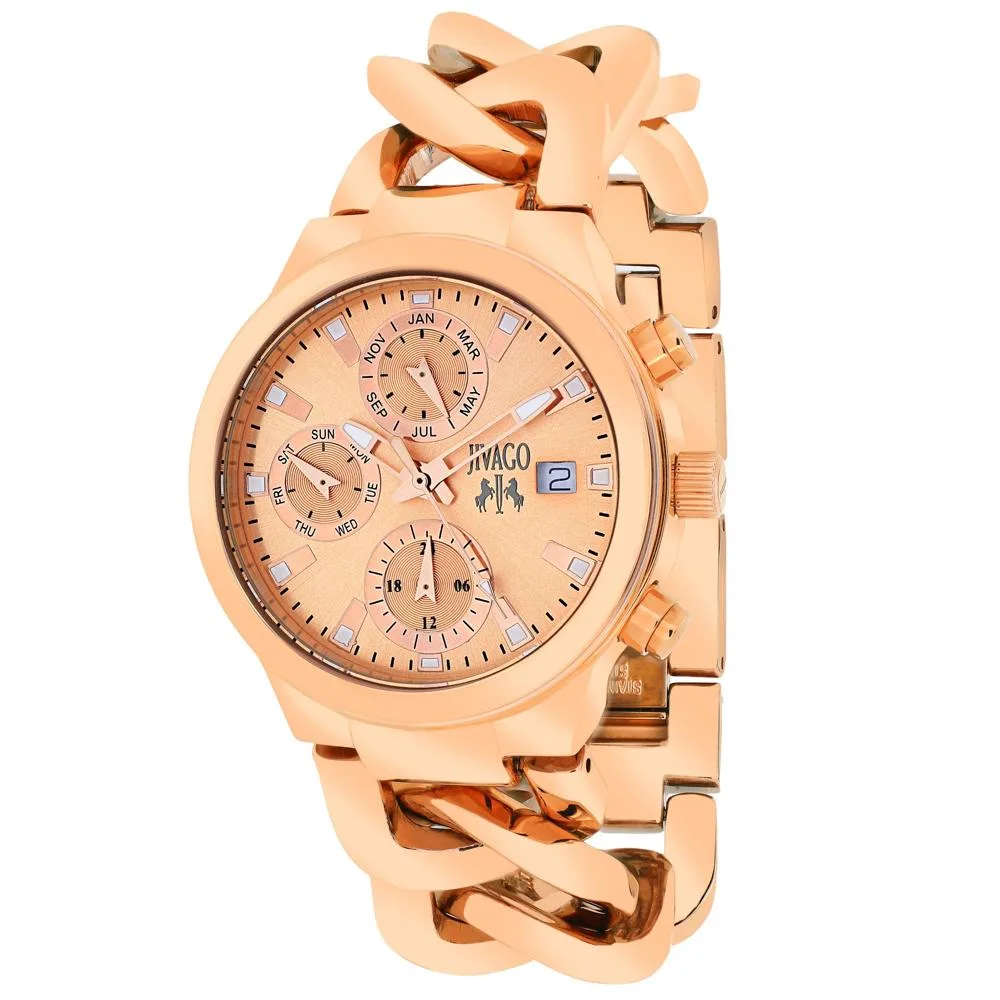 Rose gold dial stainless steel watch on matching bracelet