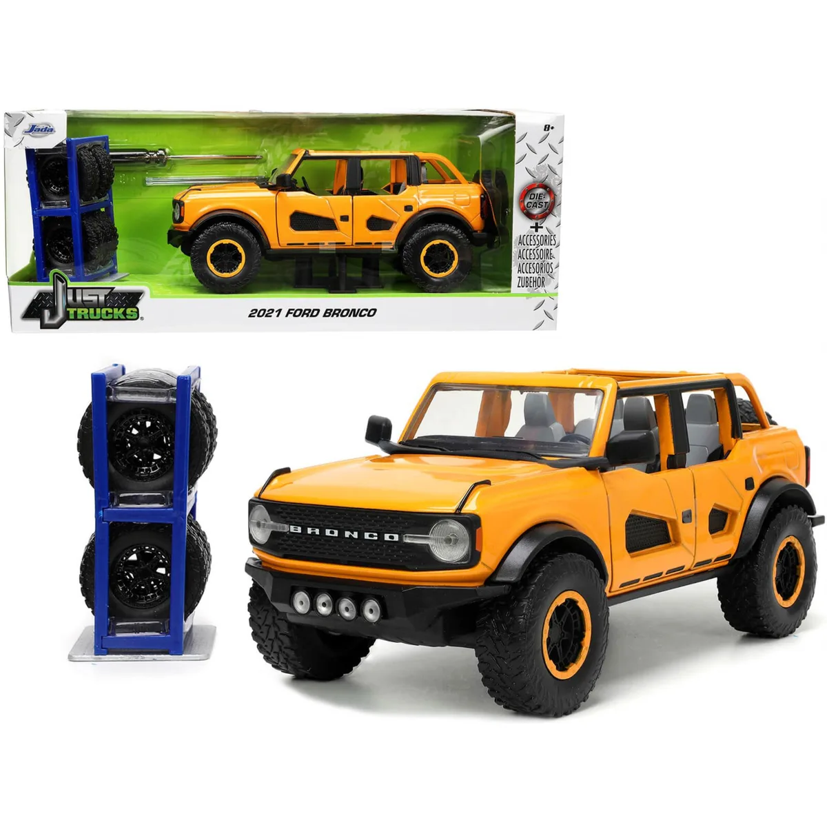 Jada Jada 2021 Ford Bronco Orange Metallic Extra Wheels Just Trucks 1/24 Diecast Vehicle — product photo