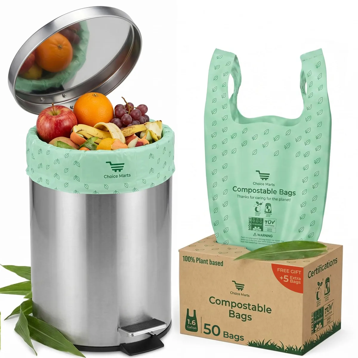  Choice Marts Compostable Food Storage Bags 50 Count 1.6 Gallon Green — product photo