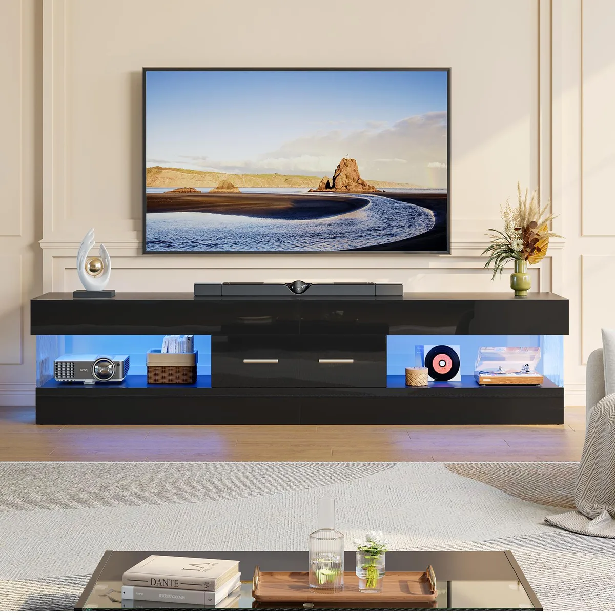 Bestier Bestier 67 Inch TV Stand for 75 Inch TVs with LED Lights Glossy Black — product photo