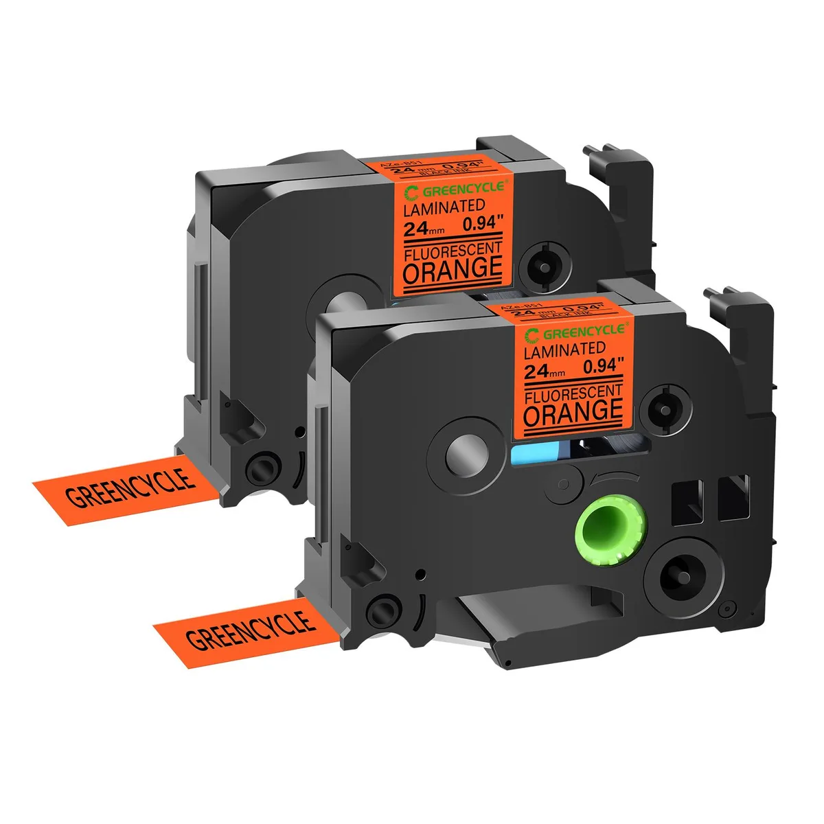 GREENCYCLE GREENCYCLE TZe-B51 label 24mm 16.4ft Black on Fluorescent Orange 2 pack — product photo
