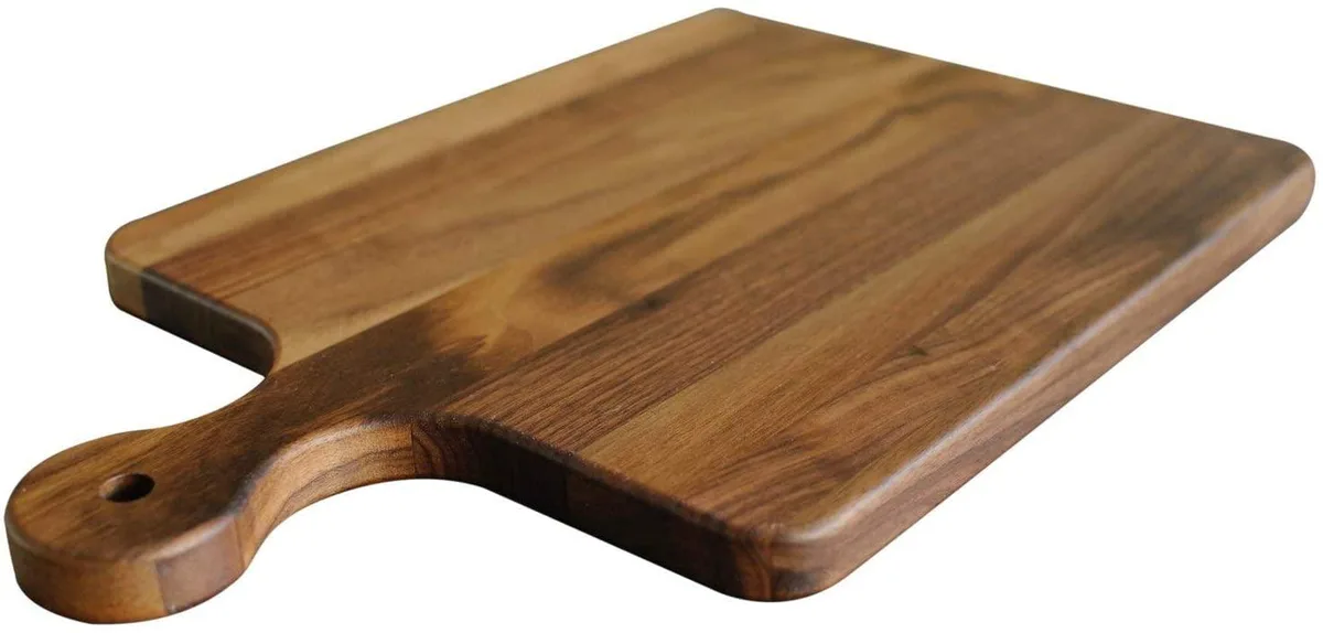 Walnut cutting board, 10 by 16 inches, rectangular with handle and juice groove