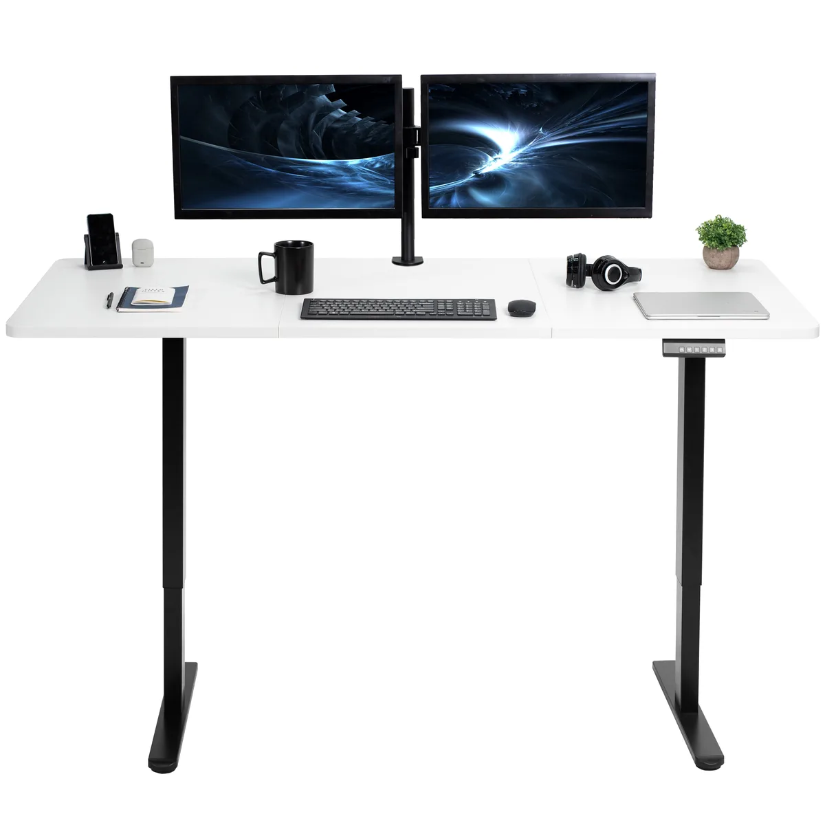 VIVO VIVO Electric Dual Motor 71 x 30 Standing Desk White Top Black Frame office furniture — product photo