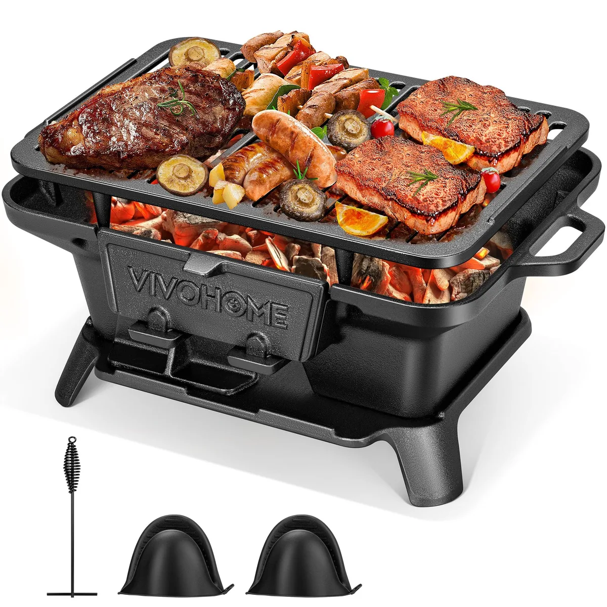  VIVOHOME VH1758 Rectangular Cast Iron Charcoal Grill 118.3 sq in — product photo