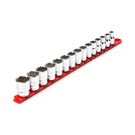 TEKTON 15-piece 12-point socket set on rail 10-24 mm
