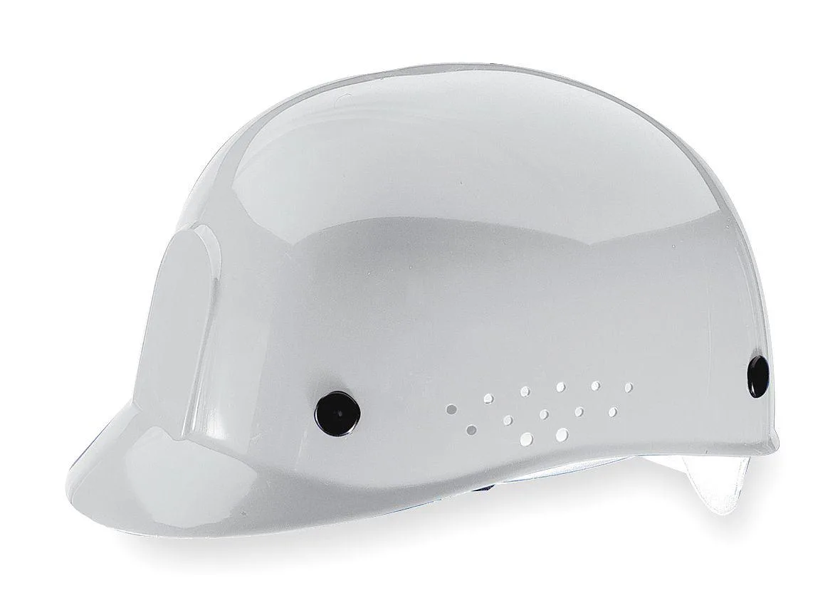 White polyethylene bump cap with pinlock suspension and vented design