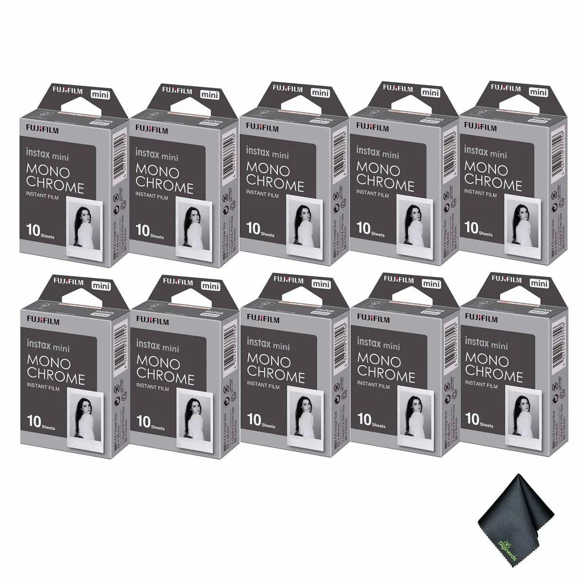 FUJIFILM FUJIFILM INSTAX MINI Monochrome Instant Film 10 Exposures Bundle with Microfiber Cloth — product photo