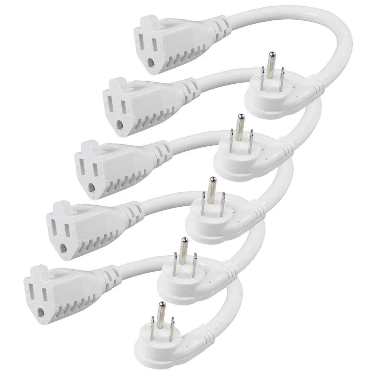  SPARKING 5 Pack Flat Plug Power Extension Cord 6in 16AWG 13A 125V White — product photo