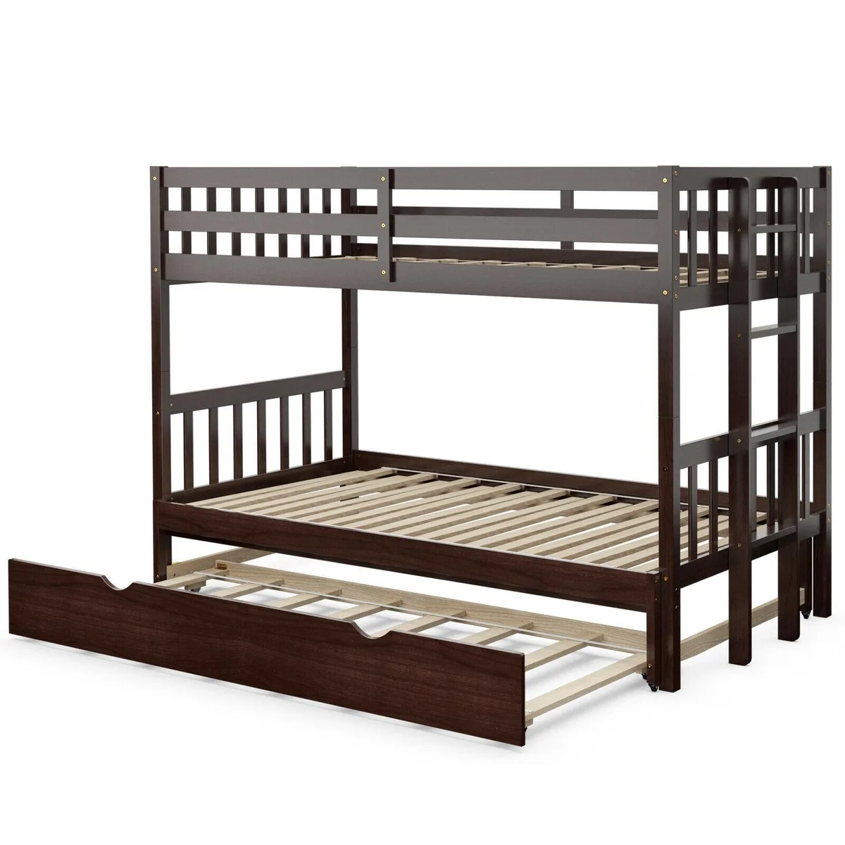 SlickBlue SlickBlue Twin Pull-Out Bunk Bed with Trundle Wooden Ladder Espresso — product photo