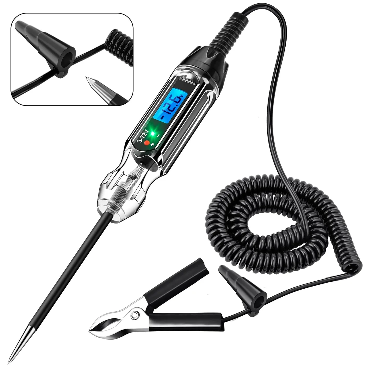  JASTIND 3-72V Backlit Digital LCD Circuit Tester 140 Inch Wire 2 LED Lights — product photo