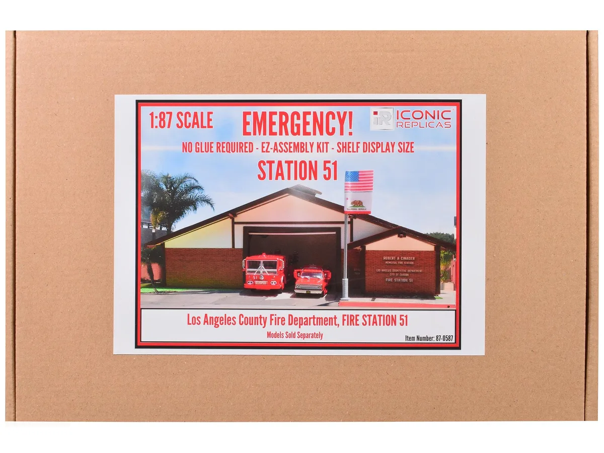 Iconic Replicas Iconic Replicas Fire Station 51 LACoFD Diorama EZ Assembly Kit "Emergency!" 1/87 HO Scale 1972-1977 TV Series — product photo