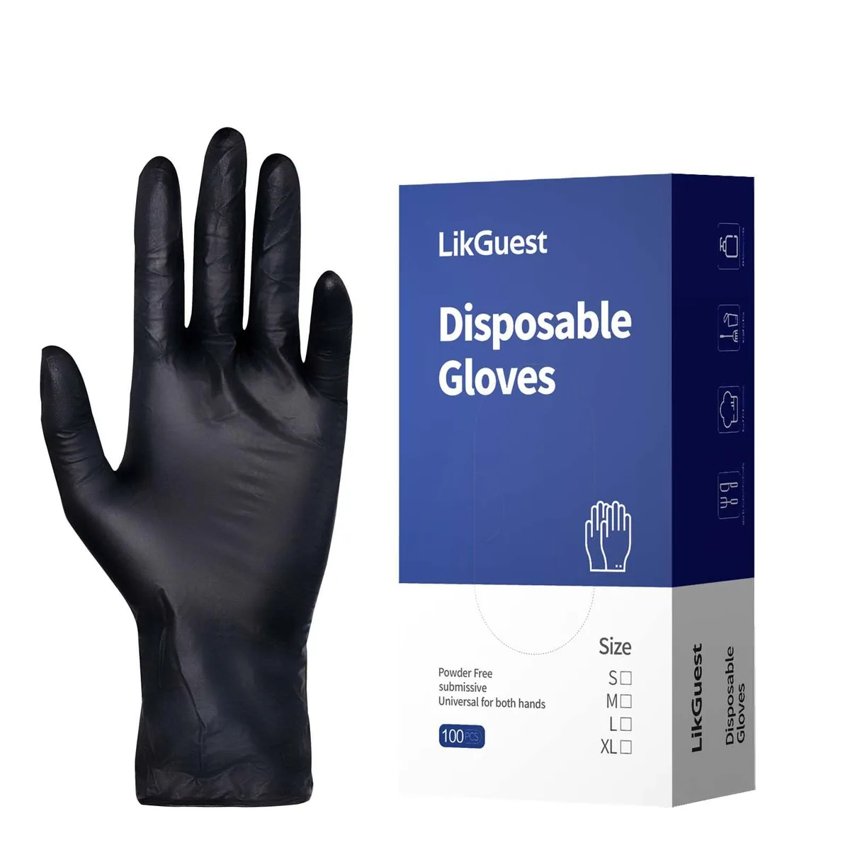  LikGuest A7103-0001 Black Nitrile Disposable Gloves Small 100-Count — product photo