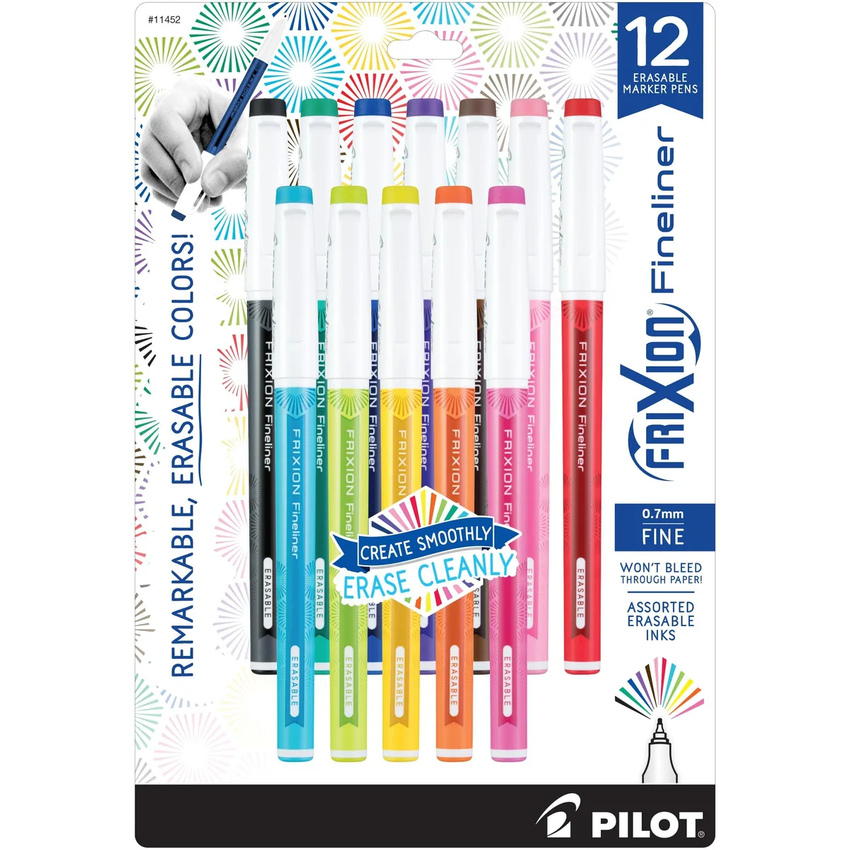  Pilot FriXion Fineliner Erasable Marker Pens 0.7 mm Pack of 12 Assorted Colors — product photo
