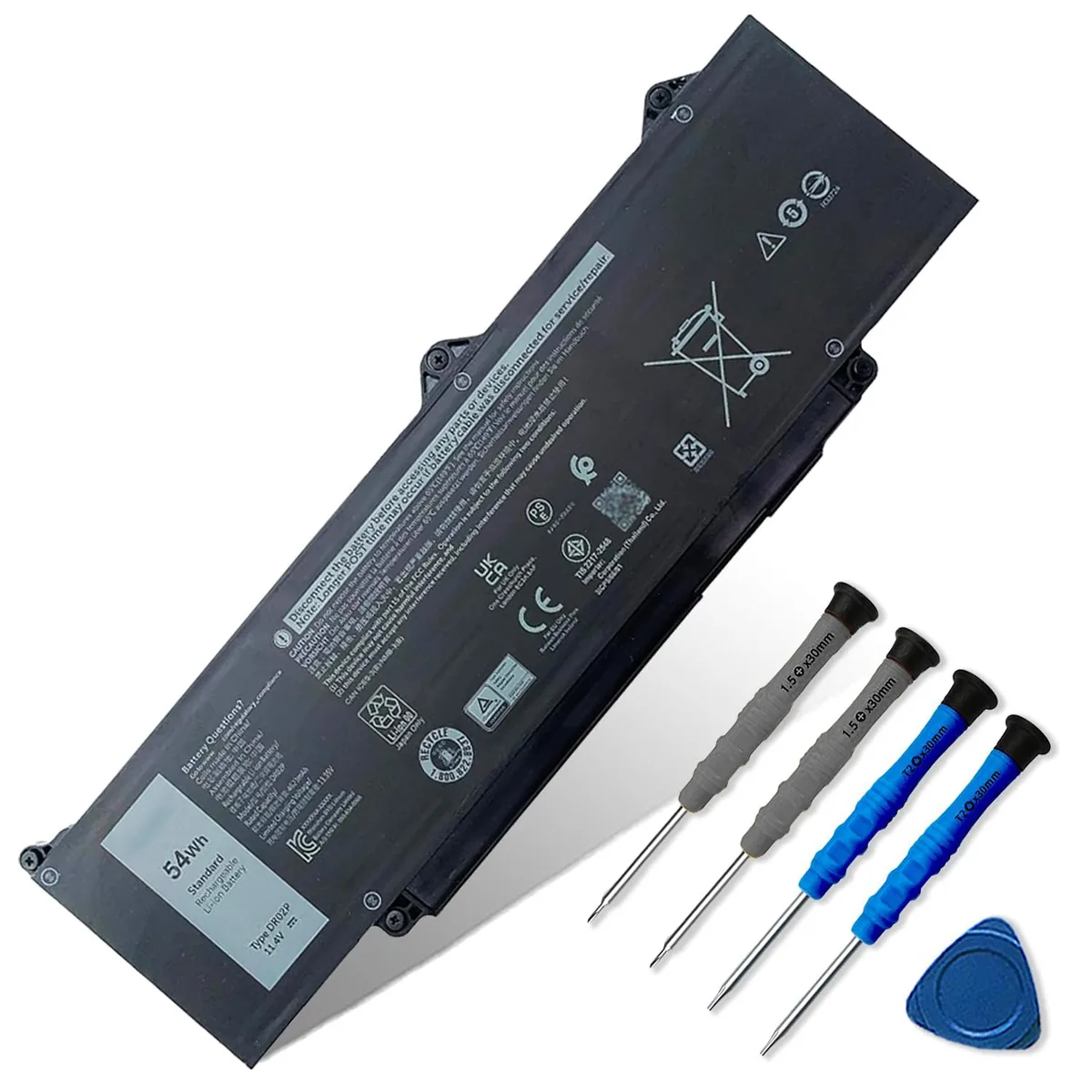 Rectangular black lithium-ion laptop battery with cable connector