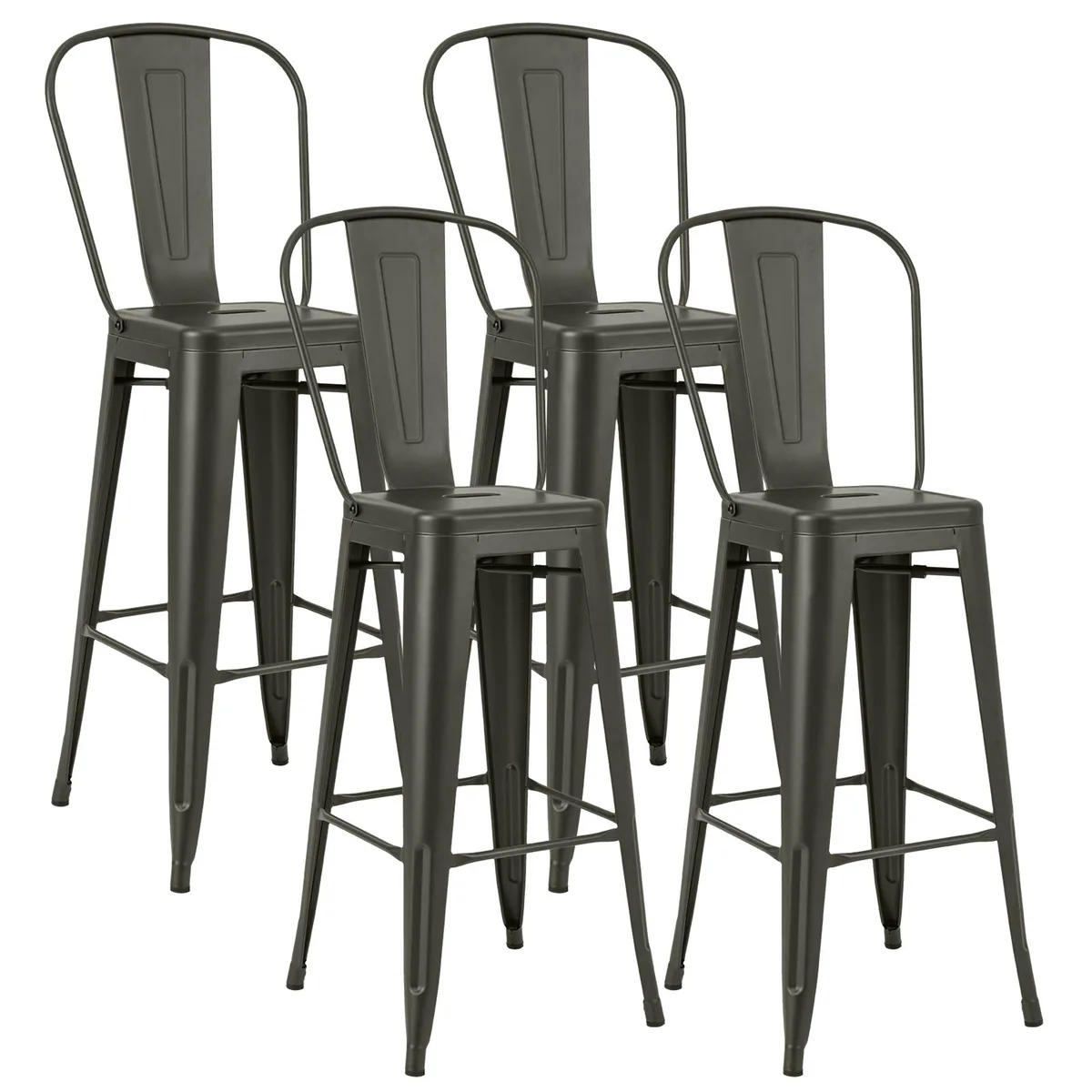 SlickBlue SlickBlue 30" High Back Metal Industrial Barstools Set of 4 Gun — product photo