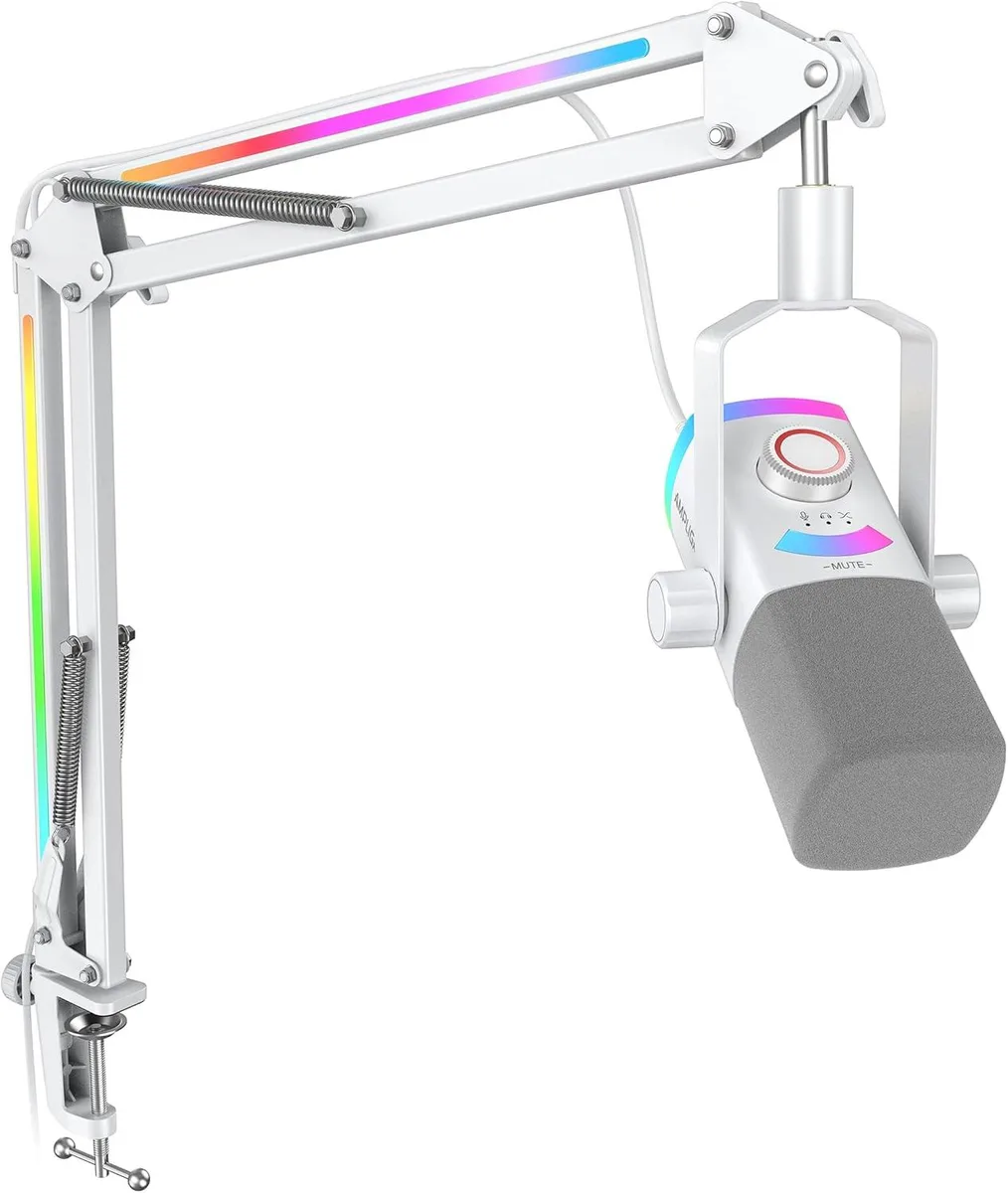 FIFINE FIFINE Gaming Microphone Kit White XLR USB RGB Boom Arm — product photo