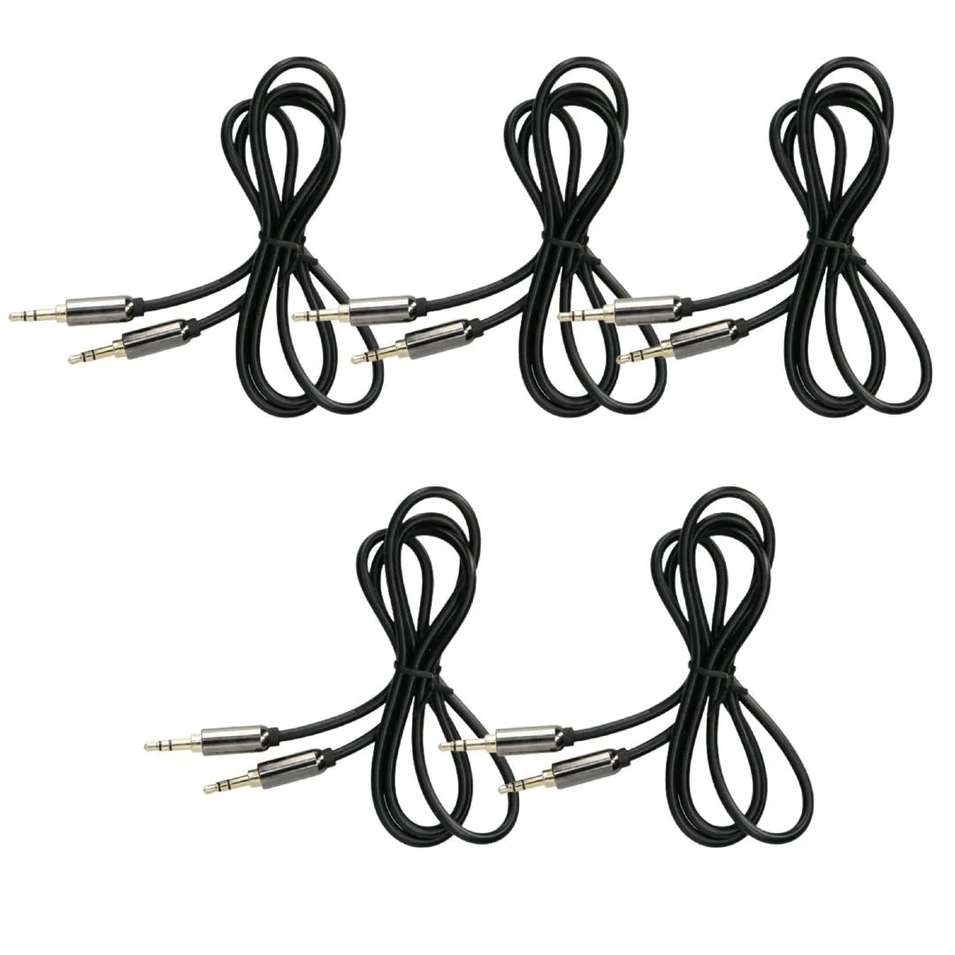 HELIOS HELIOS 3.5mm Male-to-Male Stereo AUX Cable 3ft Black 5 Pack — product photo