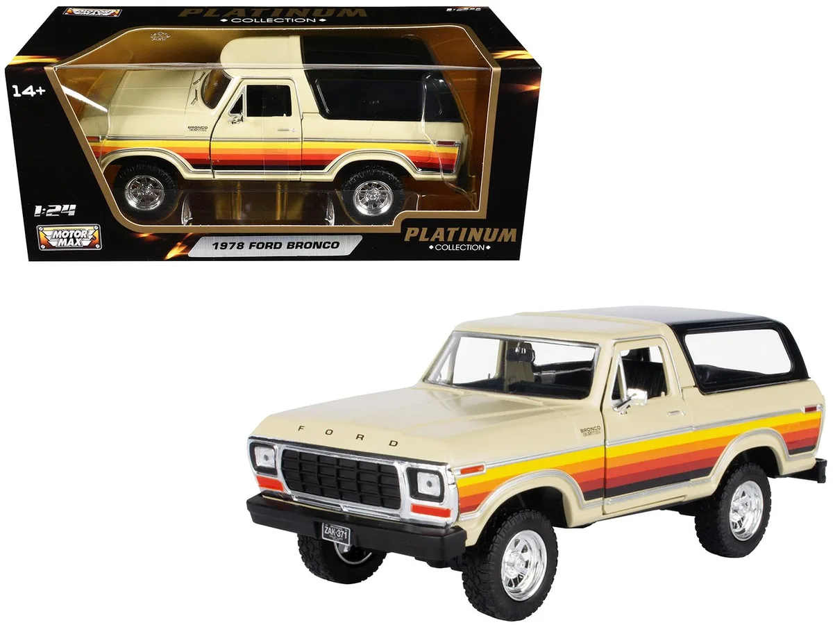 MOTORMAX MOTORMAX 1978 Ford Bronco Custom Cream with Stripes and Black Top 1/24 Diecast hobby collectible — product photo