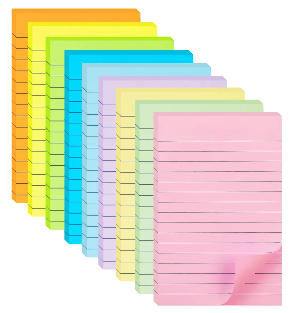 Nine pastel-coloured pads of lined 4x6 inch sticky notes, 315 sheets total