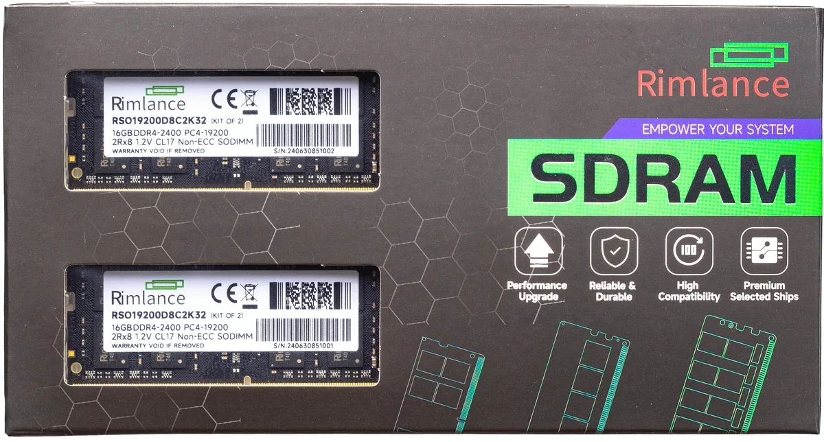 RIMLANCE RIMLANCE RSO19200D8C2K32 32GB (2x16GB) DDR4 2400MHz CL17 1.2V 260-Pin SODIMM 2RX8 — product photo