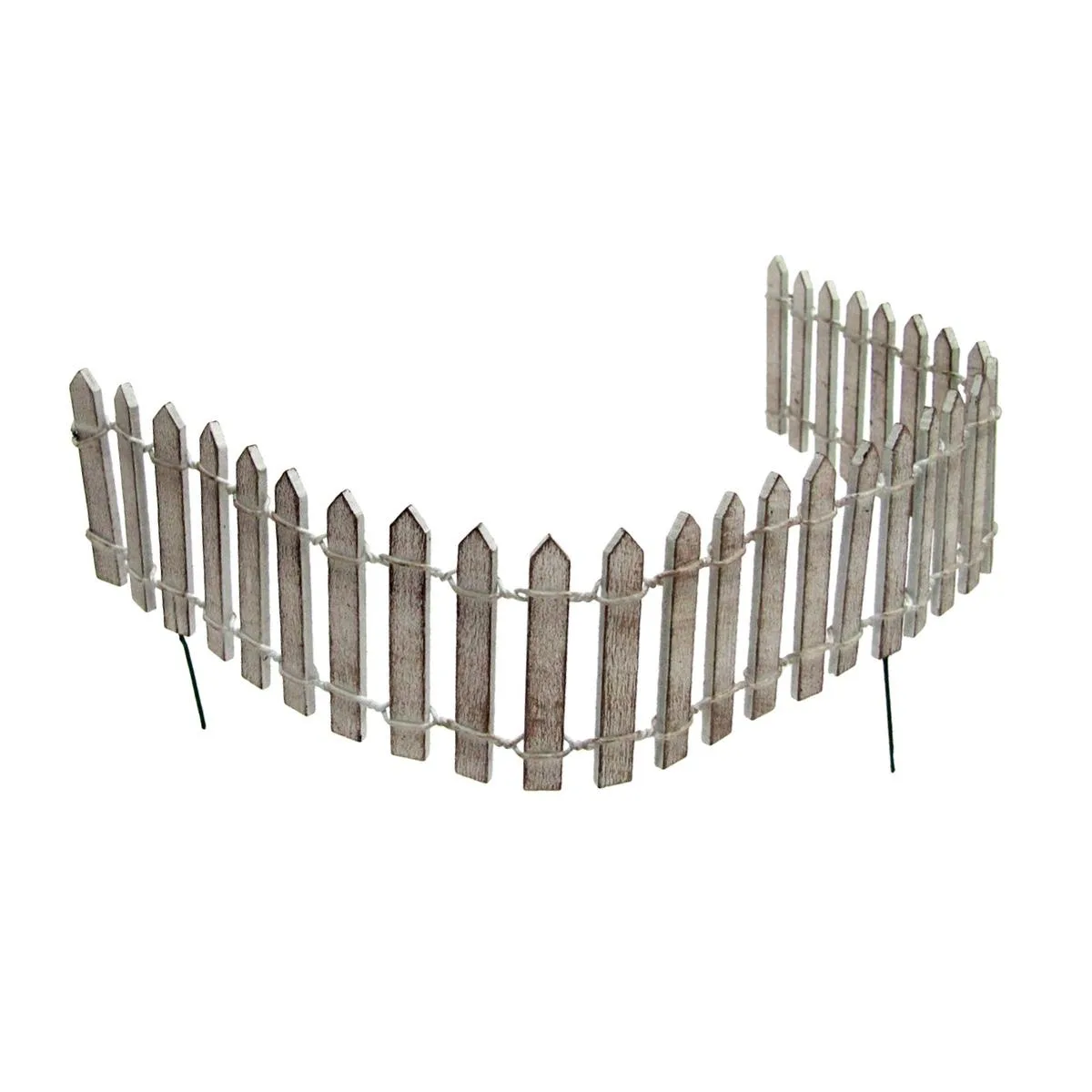Twelve miniature white wooden picket fence sections with weathered finish