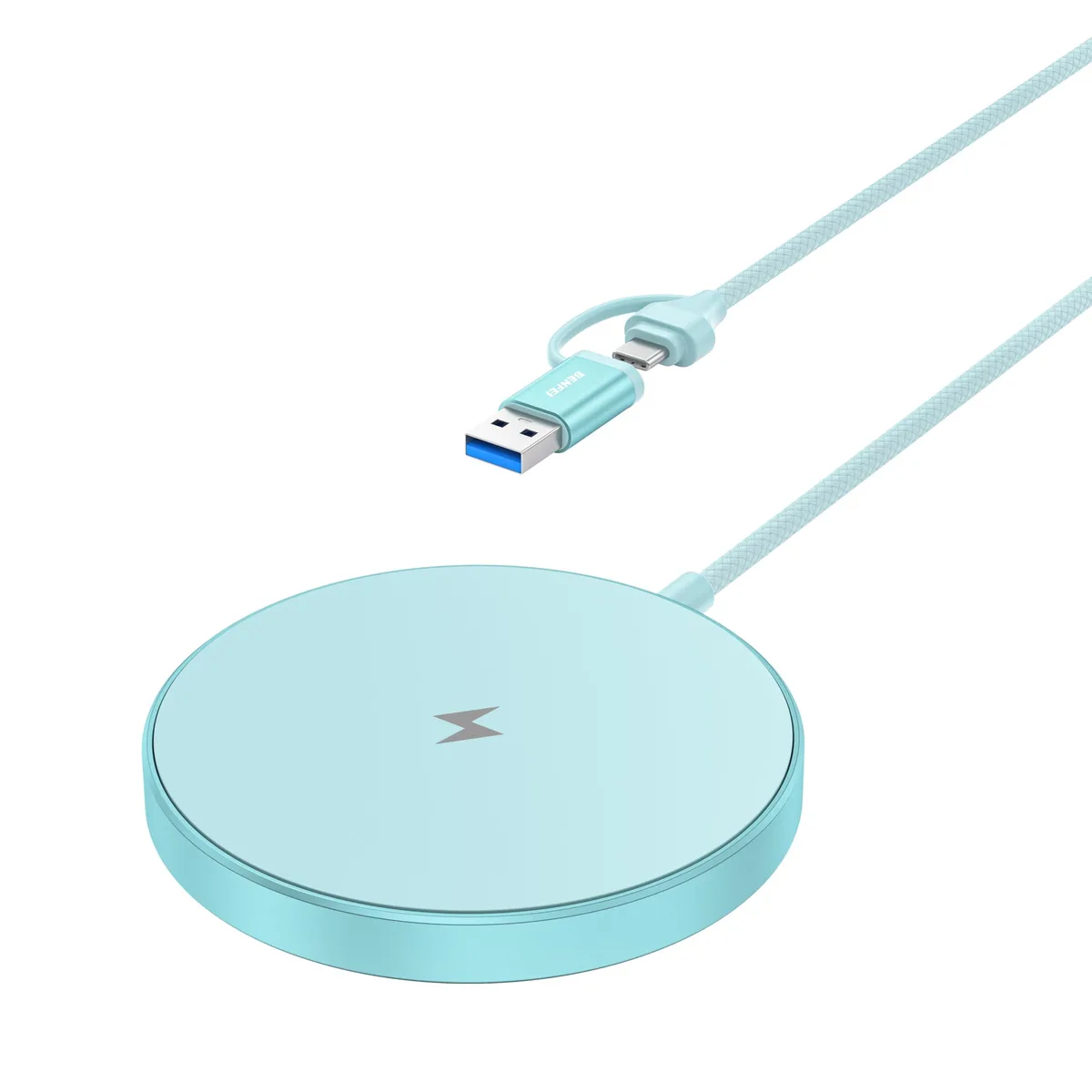 Thin metal wireless charging pad with short cable