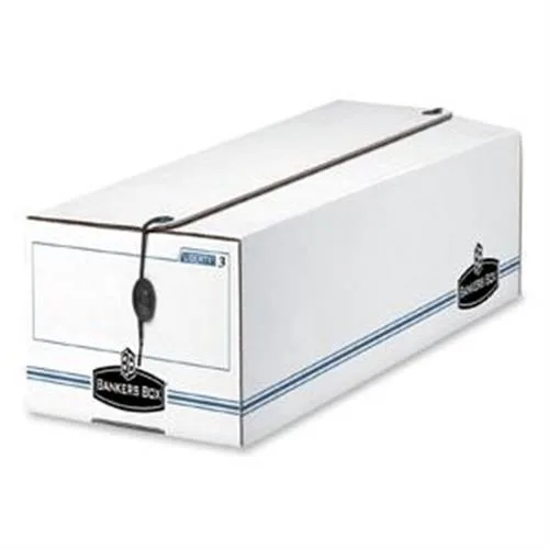 White corrugated fiberboard file storage box with string button closure