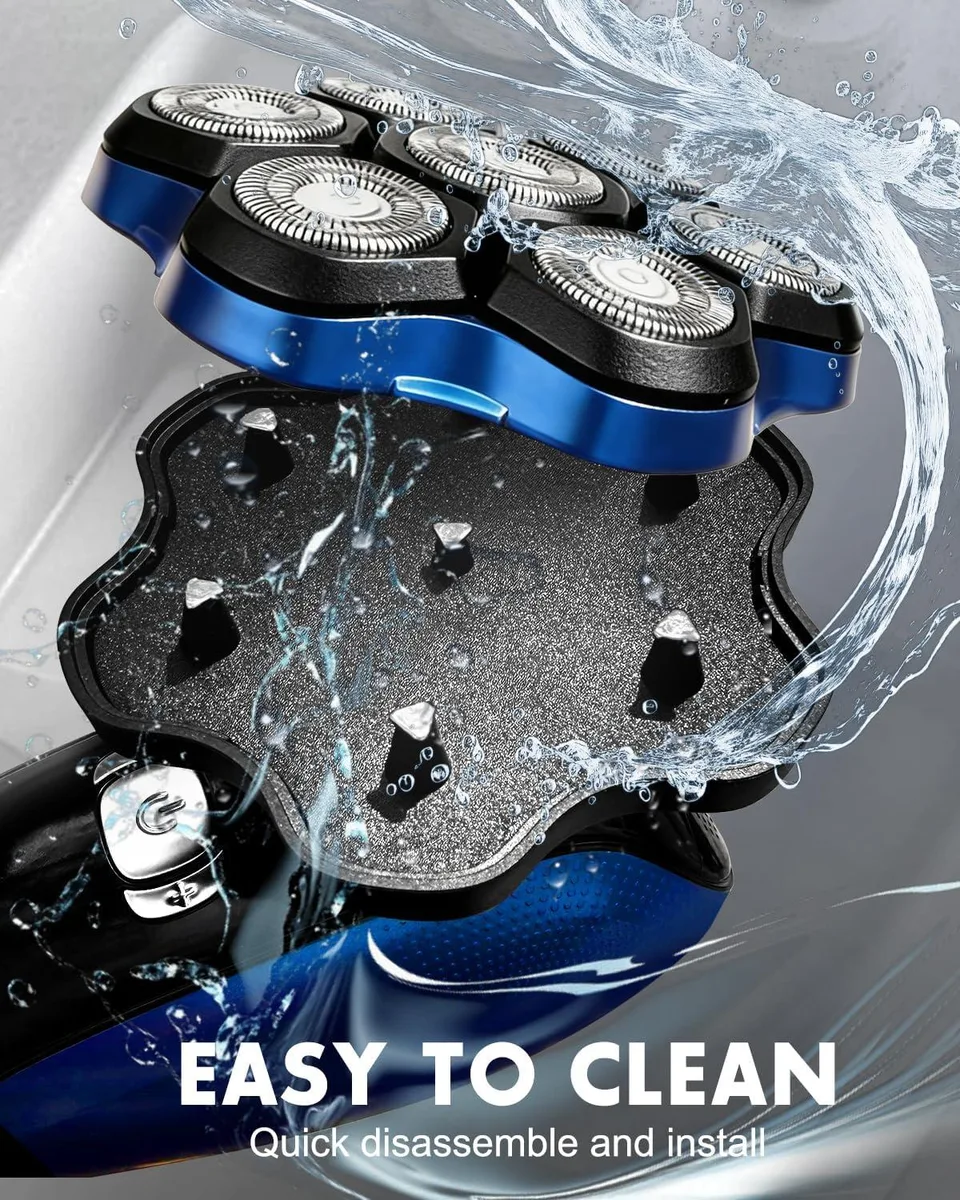 Silver rotary head shaver with seven floating heads and LED display