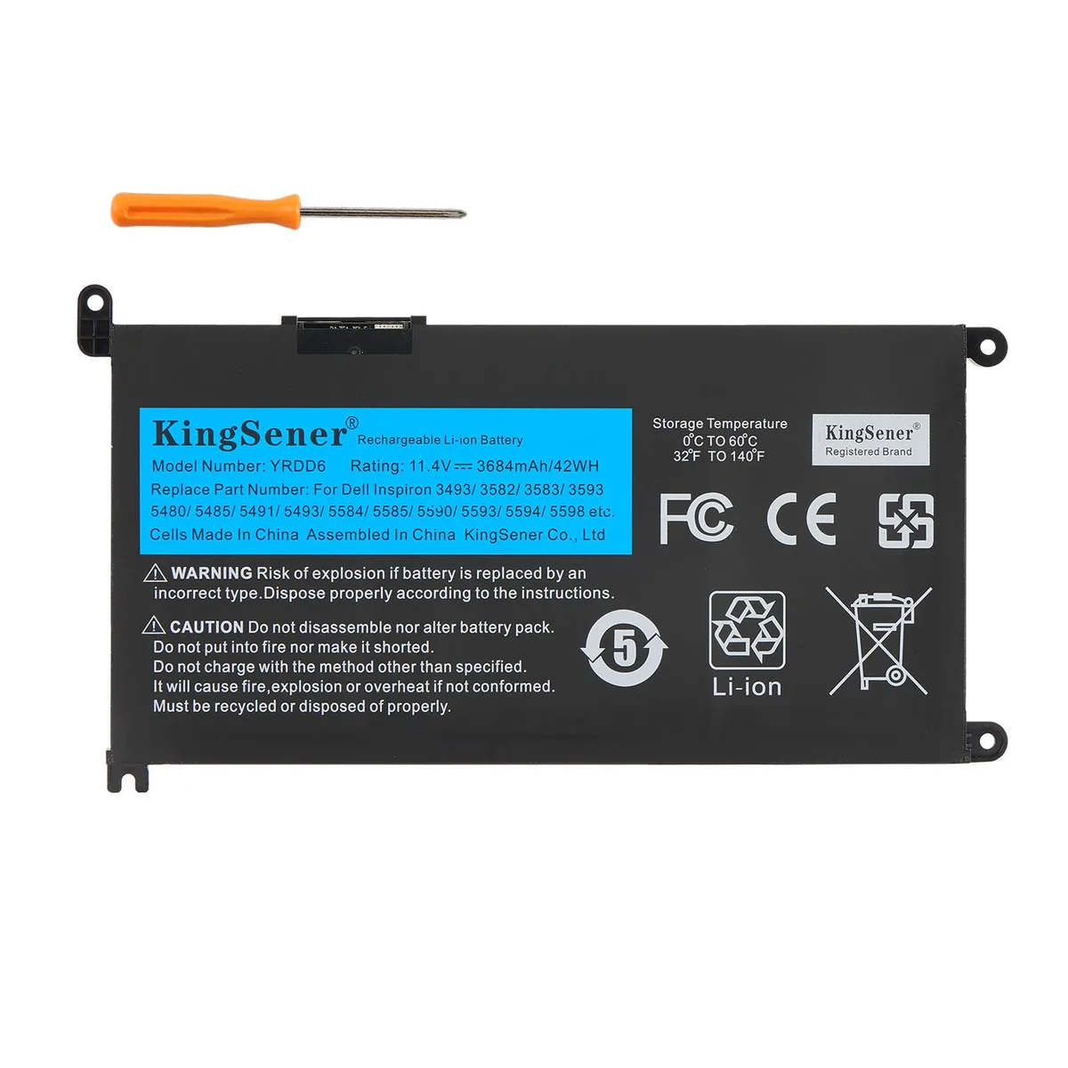 KingSener KingSener YRDD6 laptop battery 11.4V 42Wh for Dell Inspiron 15 3000 3493 3582 14 5000 Series 1VX1H 0YRDD6 — product photo