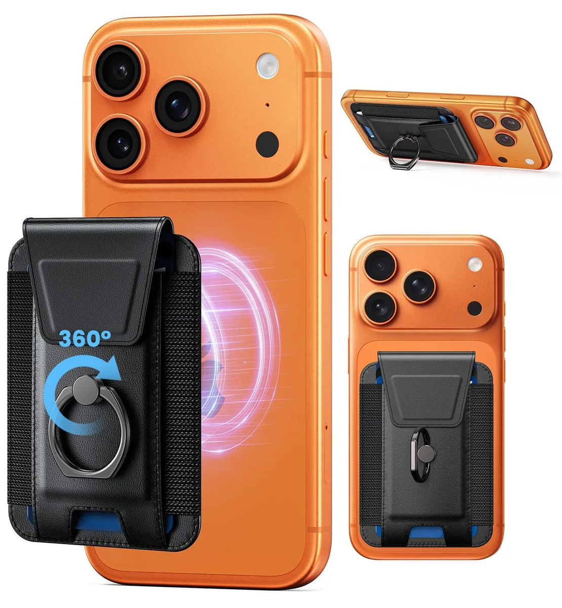  Xiauodo Ms-w360 Magnetic Wallet Case 360° Ring 6-Card Black — product photo