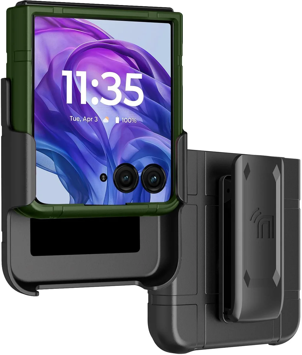 Nakedcellphone Nakedcellphone Case &amp; Belt Clip Holster for Motorola RAZR+ 2024/2025/2026 Green — product photo