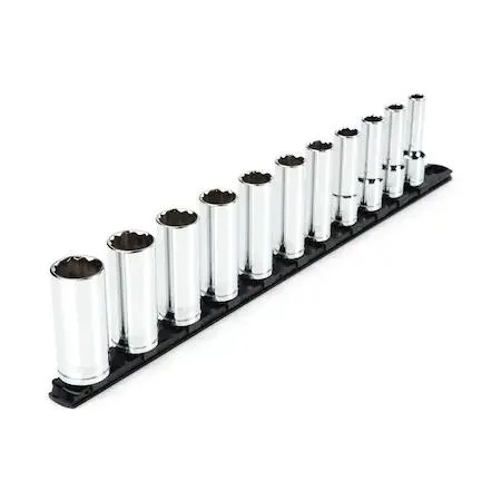 TEKTON 11-piece deep 12-point socket set on rail