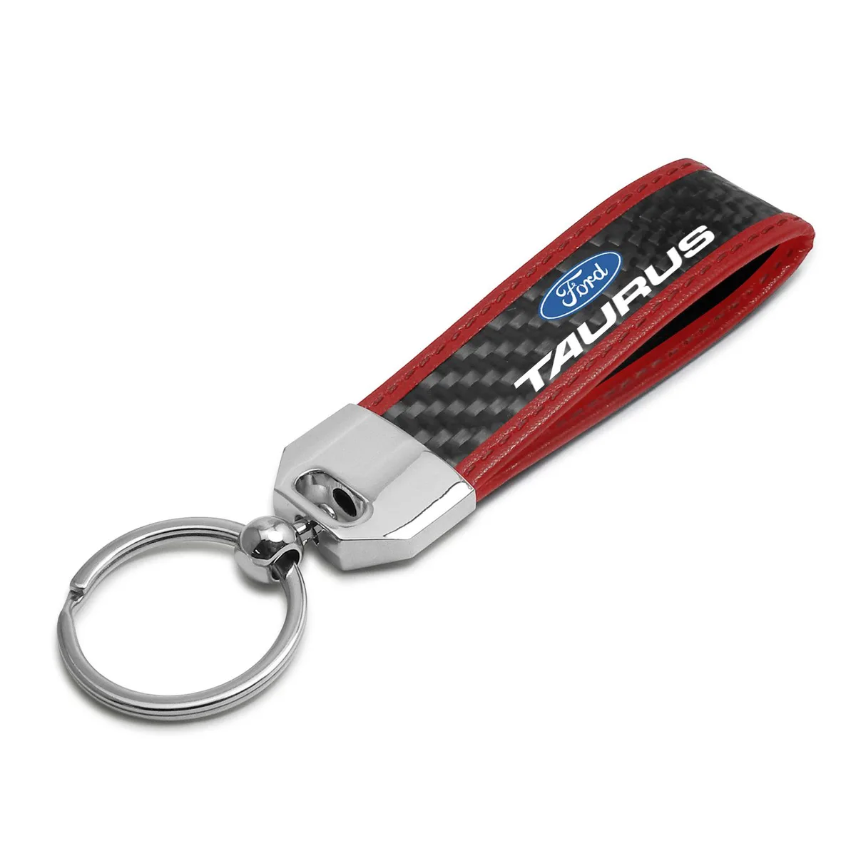 iPick Image, LLC iPick Image, LLC Ford Taurus Carbon Fiber Key Chain Red Leather Stitching Black/Red — product photo