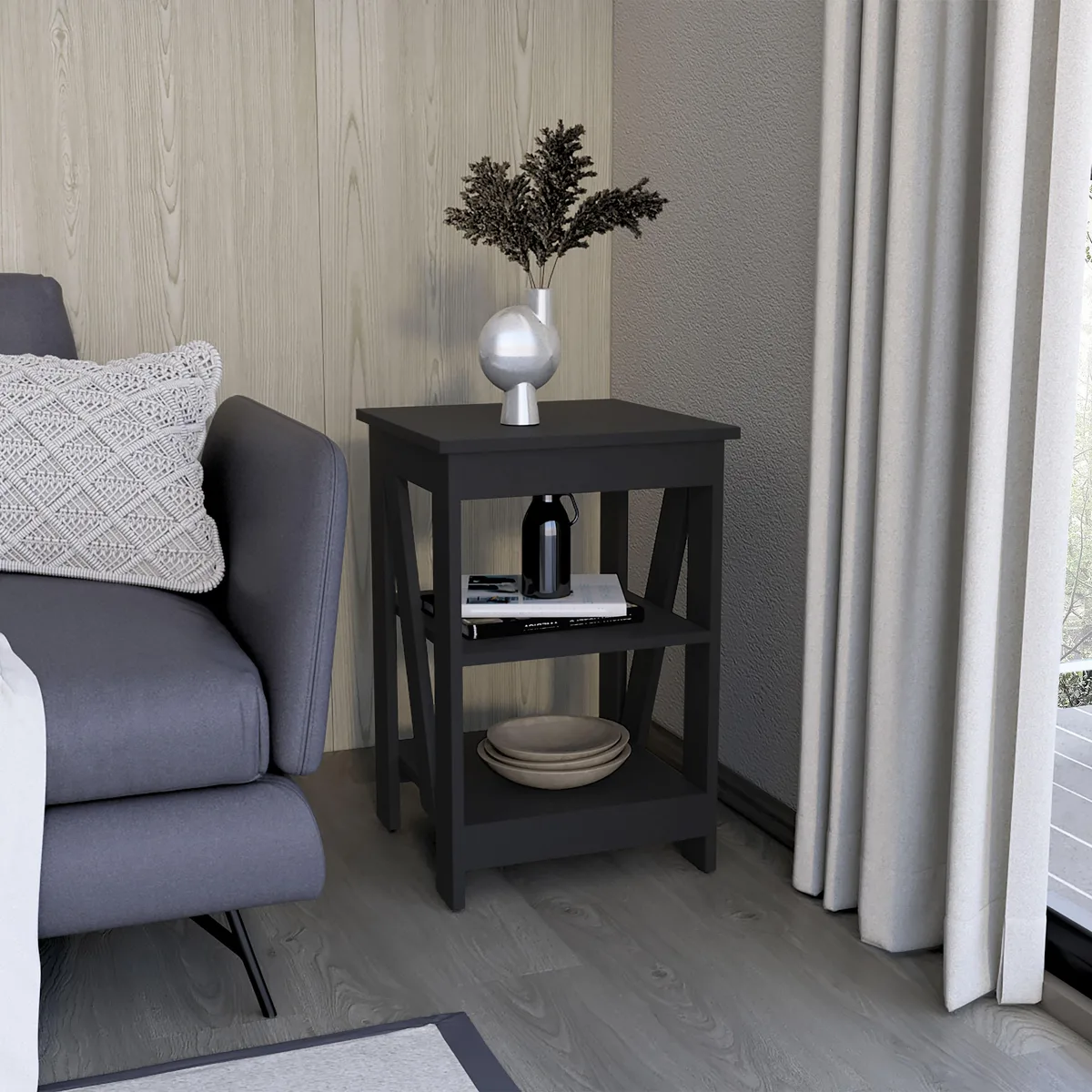 tuphen tuphen Taylor End Table 3-Tier Black 23.8x15.7x15.7 — product photo