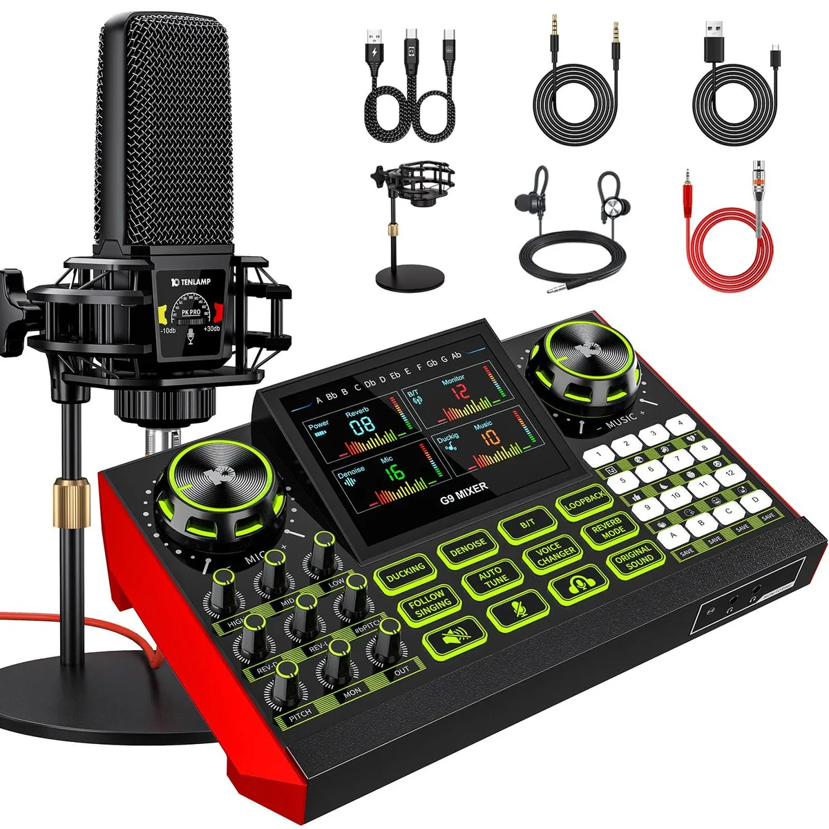  tenlamp G9-PKRO Podcast Bundle with Audio Mixer, 3.5mm Condenser Microphone — product photo