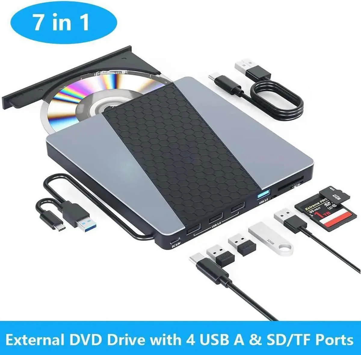 Vszerda Vszerda 7-in-1 External CD DVD Drive USB 3.0 Hub — product photo