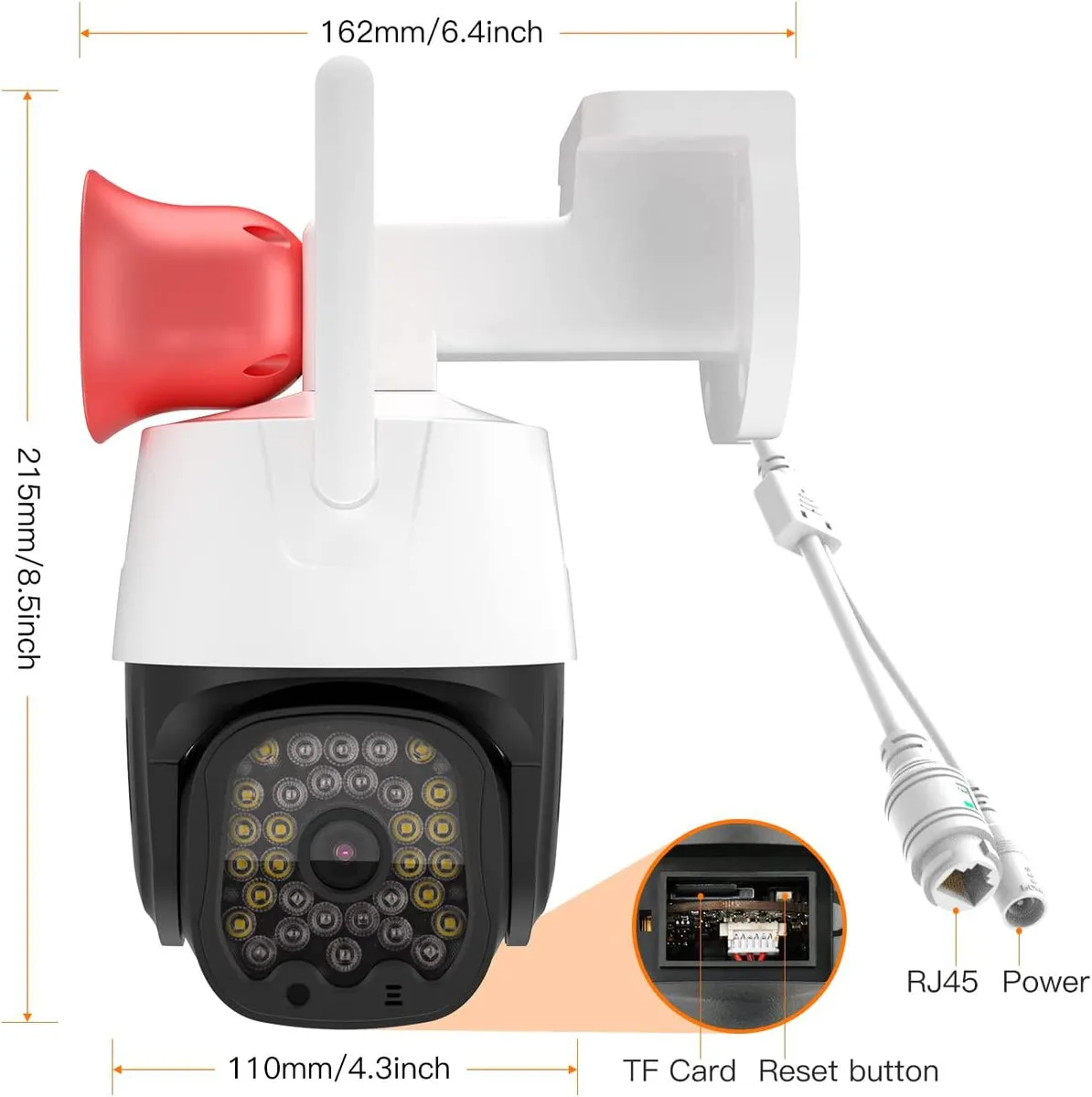 visiPower visiPower 3MP PTZ Security Camera 2.4GHz WiFi 345° Pan 90° Tilt 2.5" Speaker 12 LED 18 IR LED — product photo