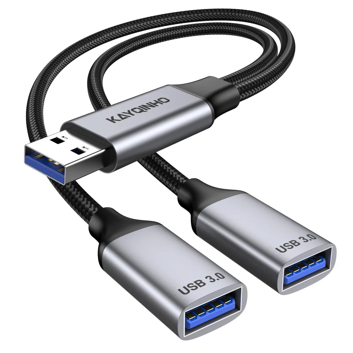  KAYQINHO USB 3.0 Splitter 1 in 2 Out 25cm Grey — product photo