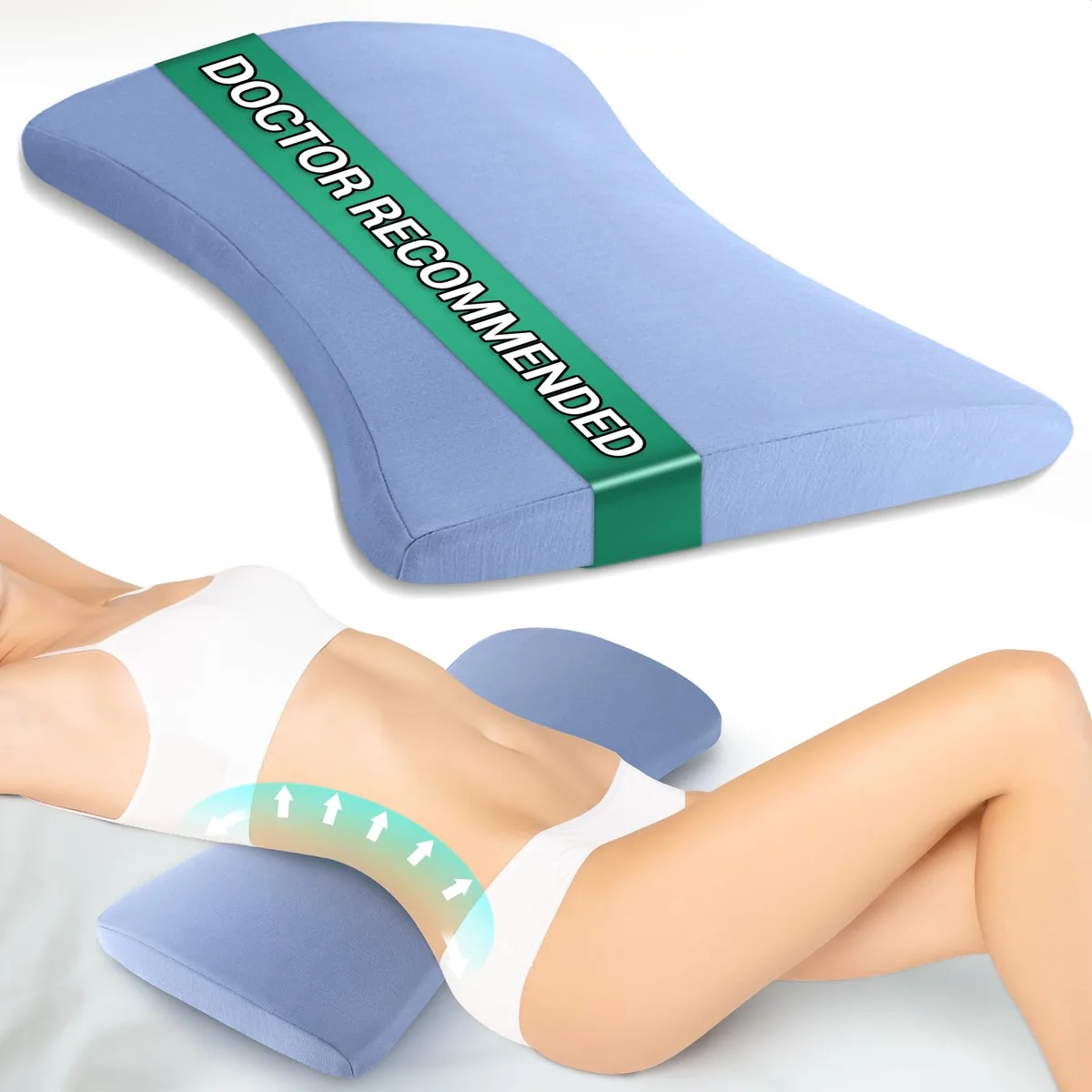 Blue lumbar support pillow, rectangular, removable cover, pack of 10
