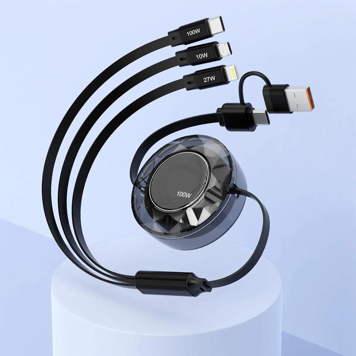 Mobee Mobee 100W Retractable 5-in-1 USB-C Multi Charger Cable Black — product photo