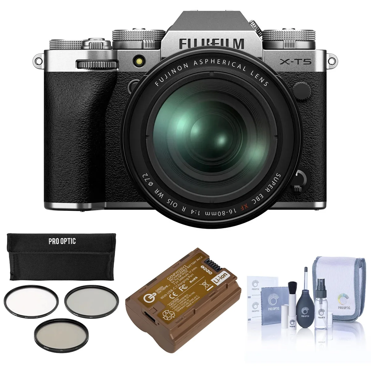 FUJIFILM FUJIFILM X-T5 Silver with XF 16-80mm f/4.0 Lens Kit compact mirrorless camera — product photo