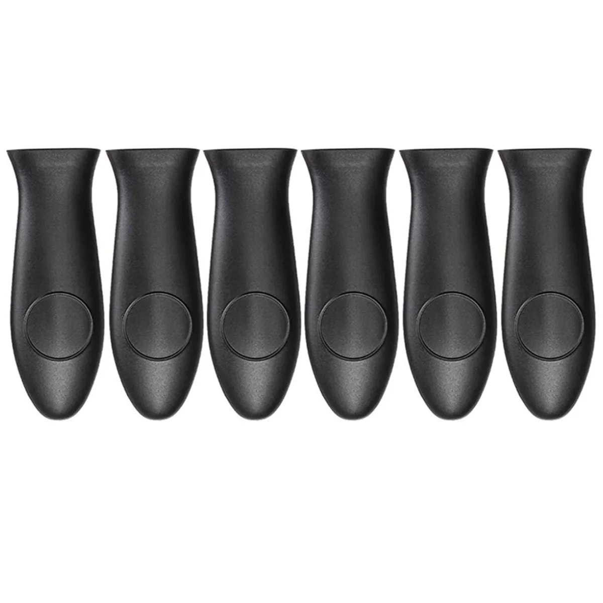 Six black silicone handle sleeves, ribbed grip, open-ended